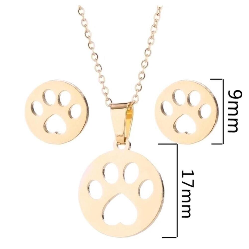 Paw Print Set - Gold - 16-18" Necklace & Earrings